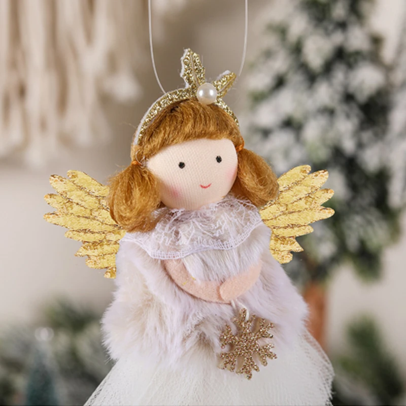 White Pink Plush Angel Girls Doll Xmas Tree Hanging Pendants Merry Christmas 2023 Decor for Home Kids 2023 Navidad Gifts Favor