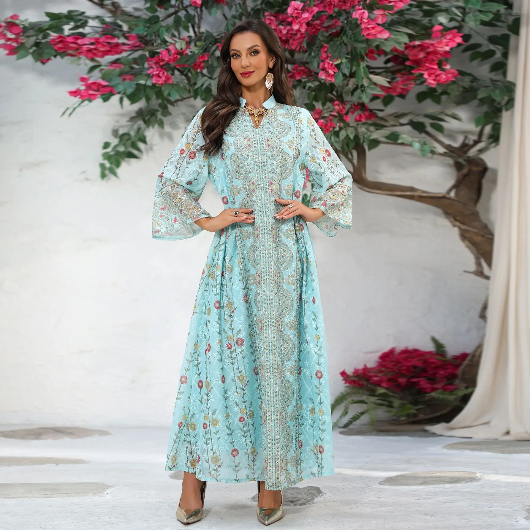 Women Eid Abaya Dresses Dubai Party Dress Diamonds Kaftan Ramadan Arab Vestidos Muslim Morocco Jalabiya Abayas Islam Long Robe 4
