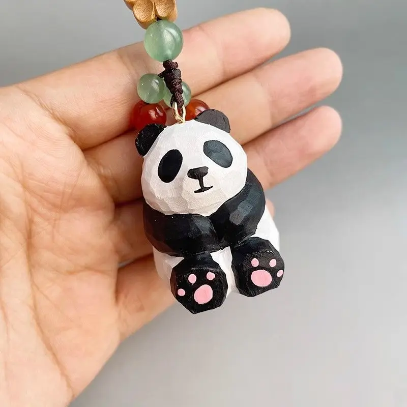 

Handmade Panda Wood Carving Pendant, Car Hanging Ornament, Keychain, Bag Charm, Cute Gift