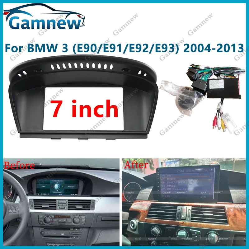 7インチカーフレームファシアアダプターcanbusボックスデコーダーandroidラジオ取り付けパネルキット-bmw-3シリーズ（e90-e91-e92-e93）5シリーズ（e60-e61）用