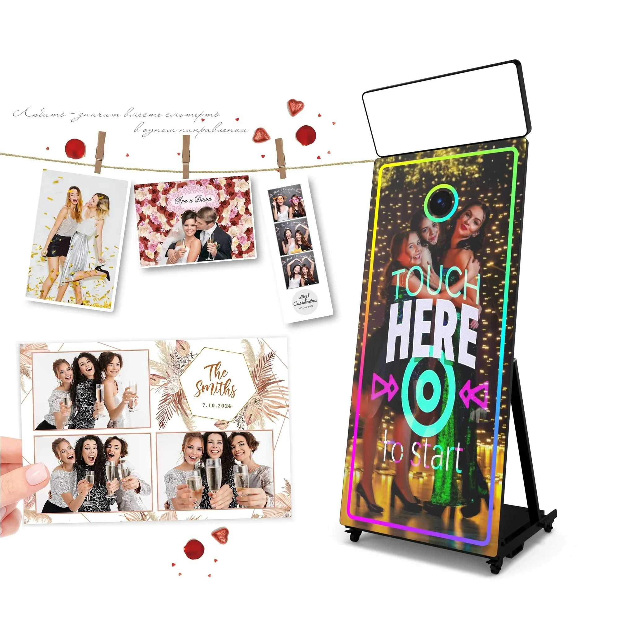 65-Inch mirror photo booth with 43-inch touchscreen portable selfie