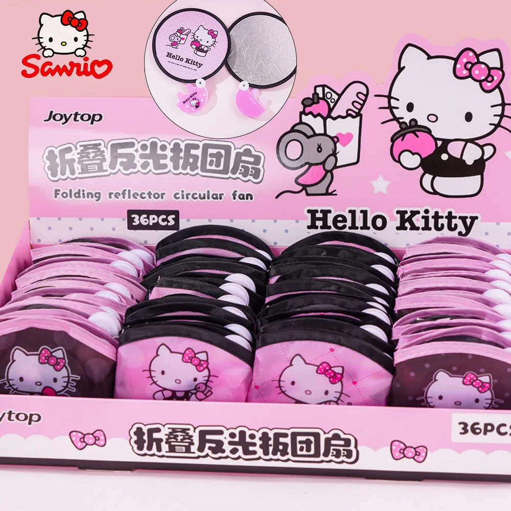 Genuine Sanrio Hello Kitty Hand Fans Cartoon Foldable Portable Reflective Sunshade Fans Womens Photo Fill Light Fan Girls Gifts