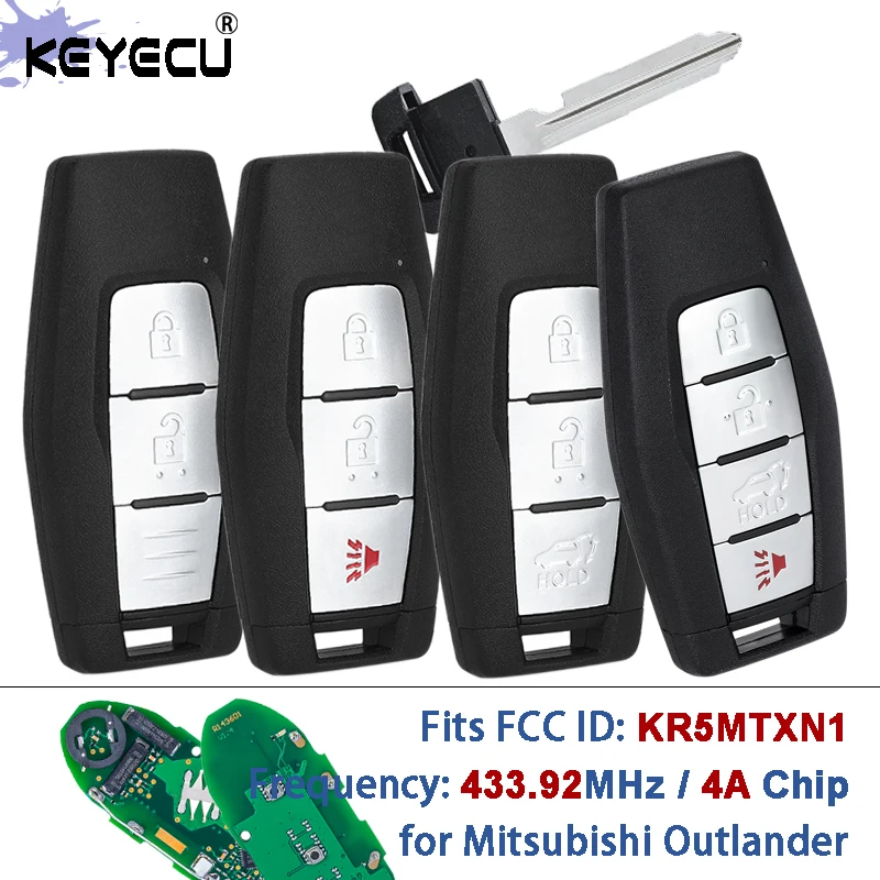 

KEYECU KR5MTXN1 S180145200 S180145202 S180145400 433,92 МГц 4A чип умный дистанционный брелок для Mitsubishi Outlander 2021 2022-2024