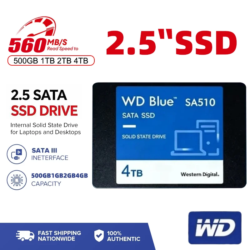 FOR WD Hard Disk Disc Internal Solid State Drive SATA 3.0 2.5" 1TB 2TB 4TB Blue SA510 Original  SSD for Laptop Desktop