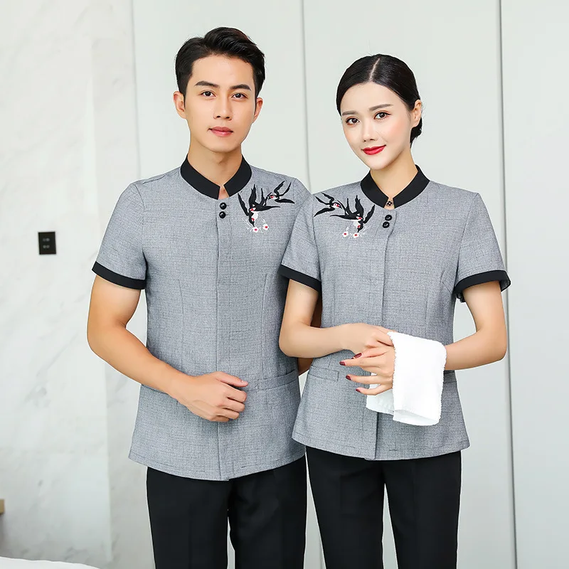 

Linen Hotel Room Attendant Cleaner PA Property Aunt Cleaning Work Short-Sleeved Summer Clothes Female