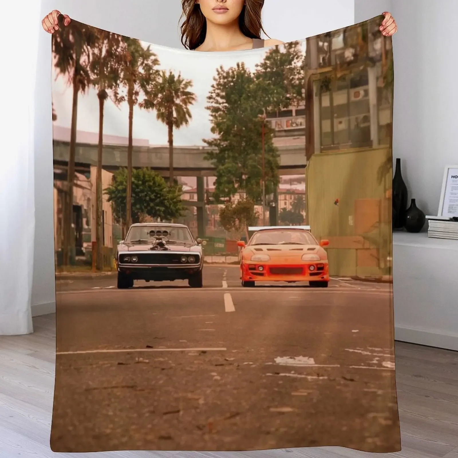 Fast & Furious 1 - Wallpaper - Poster Throw Blanket Travel Size Cozy Blanket for Plane Train