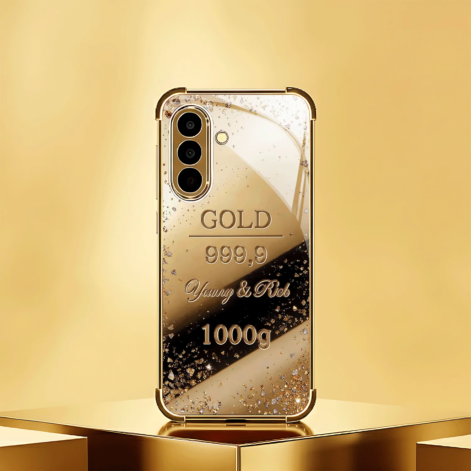 Gold Pure pattern Shine Glossy Gold Plated Four Corner Glass Phone Case For Samsung Galaxy S26/22/23/24/25/S21/22/23/24/25ULTR