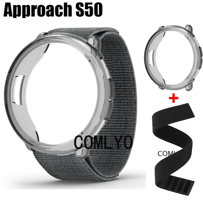

Для Garmin Approach S50 ремешок чехол умные часы защитный бампер ТПУ мягкий полукрышка нейлоновый ремешок