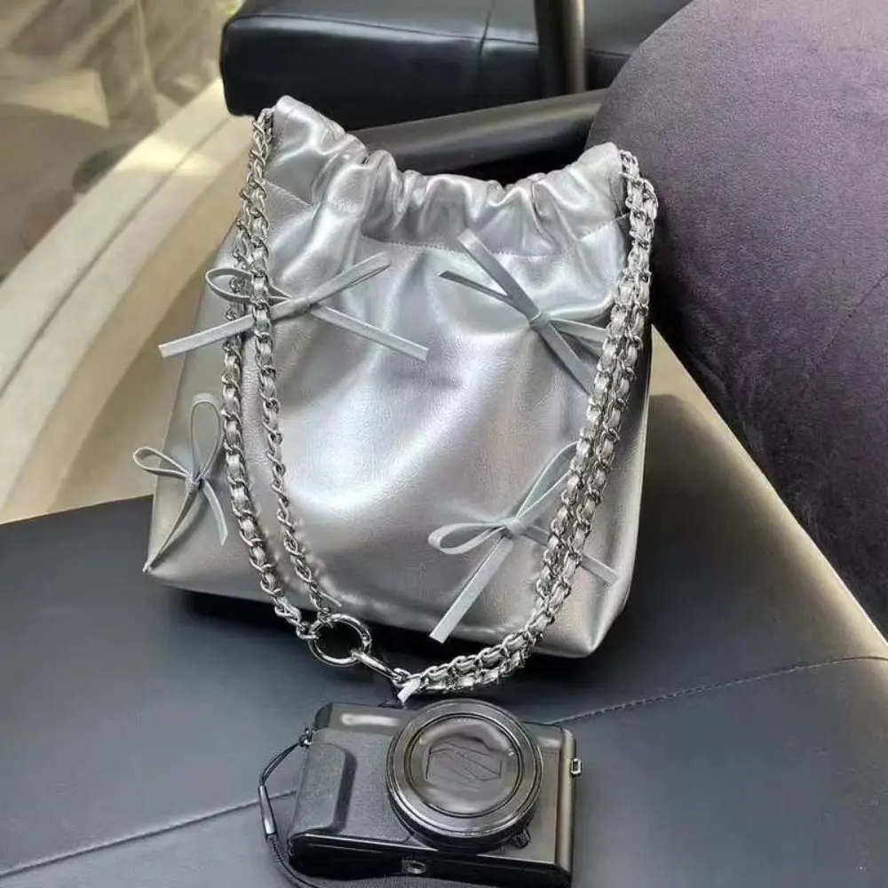 

Универсальный рюкзак из искусственной кожи на шнурке с бантом в Корейском стиле, однотонная сумка через плечо, женский дизайн в французском стиле