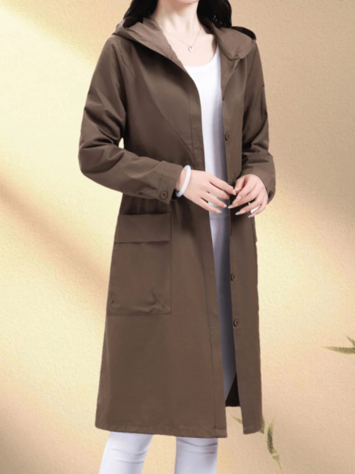 

Новинка 2024, весенне-осеннее женское модное повседневное пальто с капюшоном, топ большого размера, корейская версия, длинное волокно из полиэстера