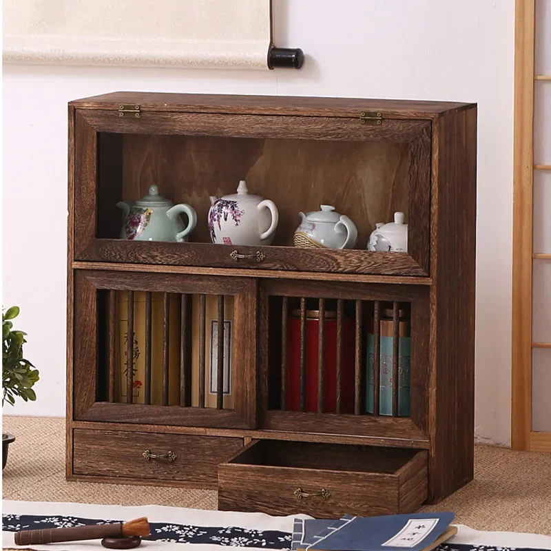 

Antique Chinese Tea Cup Display Cabinet Multi-Functional Dustproof Storage Rack for Teapots