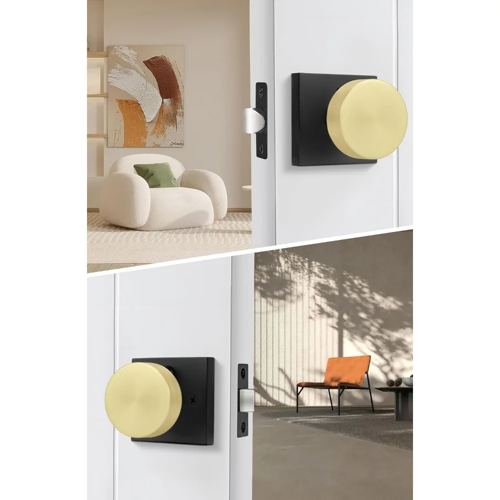 مقابض الأبواب الداخلية المصنوعة من سبائك الزنك شديدة التحمل - مقابض أبواب الخصوصية باللون الأسود الذهبي لغرف النوم، مجموعة من 3 قطع #3