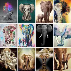 GATYZTORY Elephant Series Diy Oil Digital Painting By Numbers Kits Abstract Acrylic Paint By Numbers For Adults Home Decor Gift