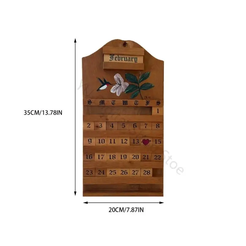 96BA Dauerhafter Wandkalender aus Holz mit anpassbaren Datums- und Monatsblöcken für den Schreibtisch – Detail 6