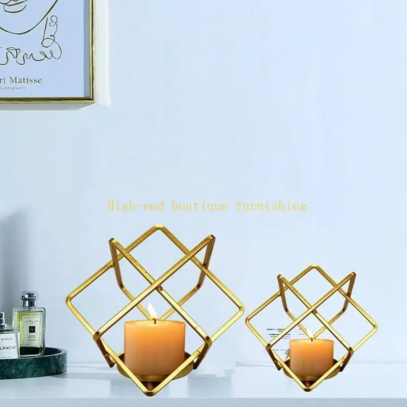 L9NB Nordic Wrought Iron Geometric Holders Candlestick Crafts Wedding
