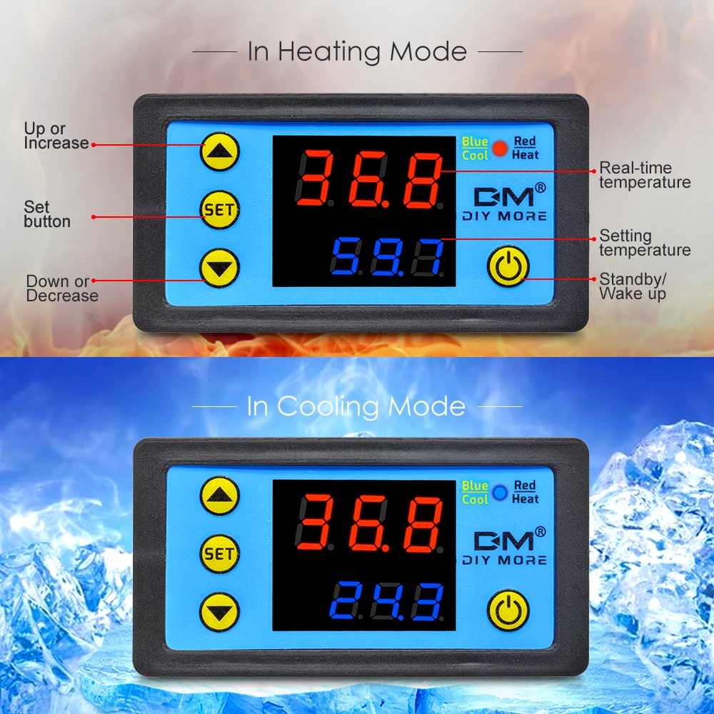 W3231 DC12V 24V AC 110~220V Digital Display Temperature Controller Thermostat Intelligent Thermometer Control +NTC Sensor Module