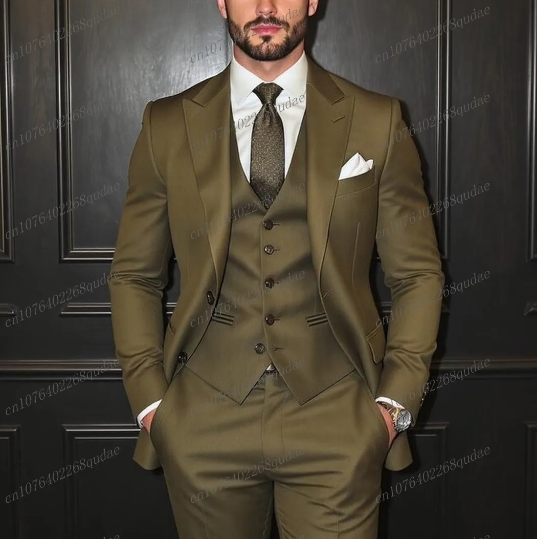 

Армейский зеленый костюм для торжественных случаев, мужской костюм для свадебной вечеринки, жениха, жениха, мужской деловой костюм-смокинг, комплект из 3 предметов, пиджак, жилет, брюки