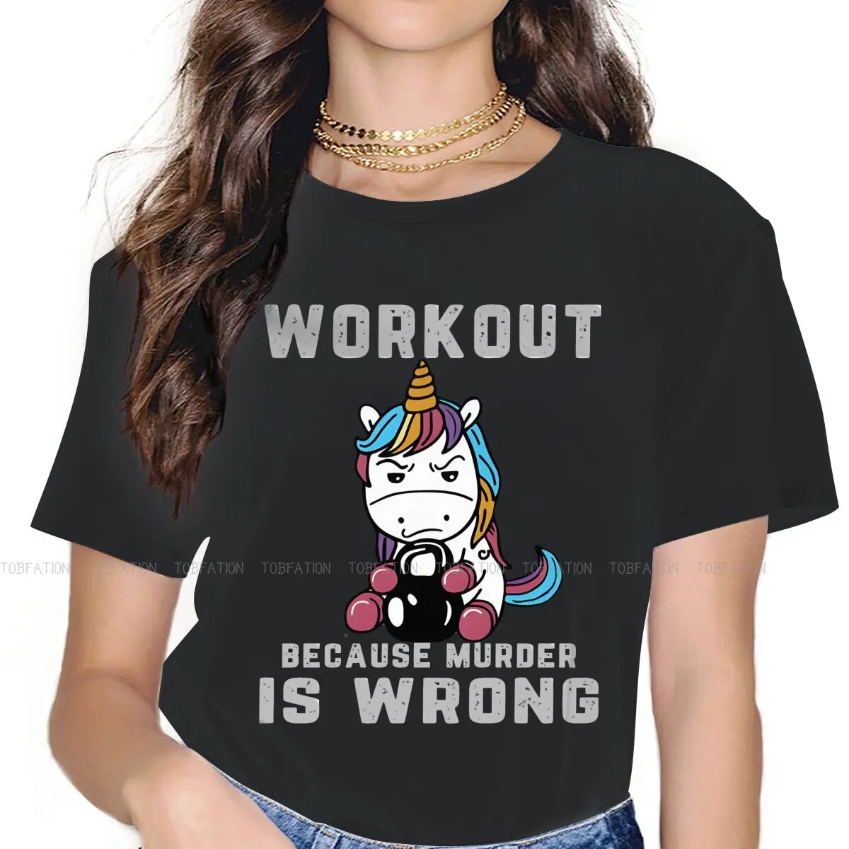 Cute Unicorn Cartoon TShirt for Woman Girl Workout Because Murder Is Wrong 5XL Casual Tee T Shirt Trendy Fluffy