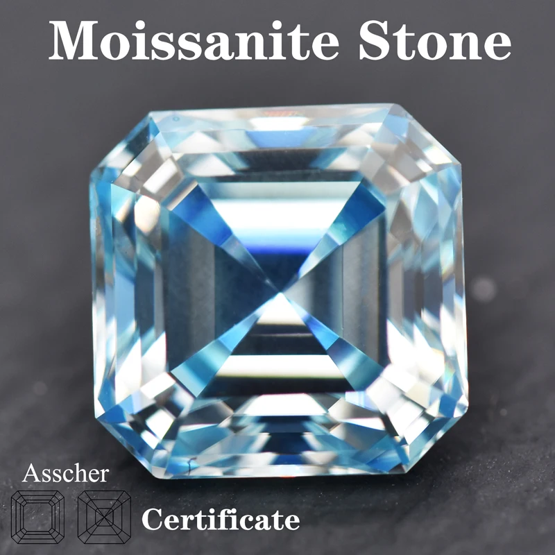 

Moissanite Stone Ice Blue Color Asscher Cut with GRA Certificate Pass Diamond Tester Gemstone Charms Jewelry Making Materials