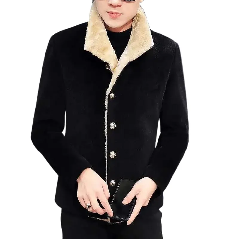 

Короткая шерстяная куртка в корейском стиле Abrigo Largo Hombre, мужское пальто с горохом, черное пальто, мужская осенне-зимняя шерстяная куртка, мужская куртка