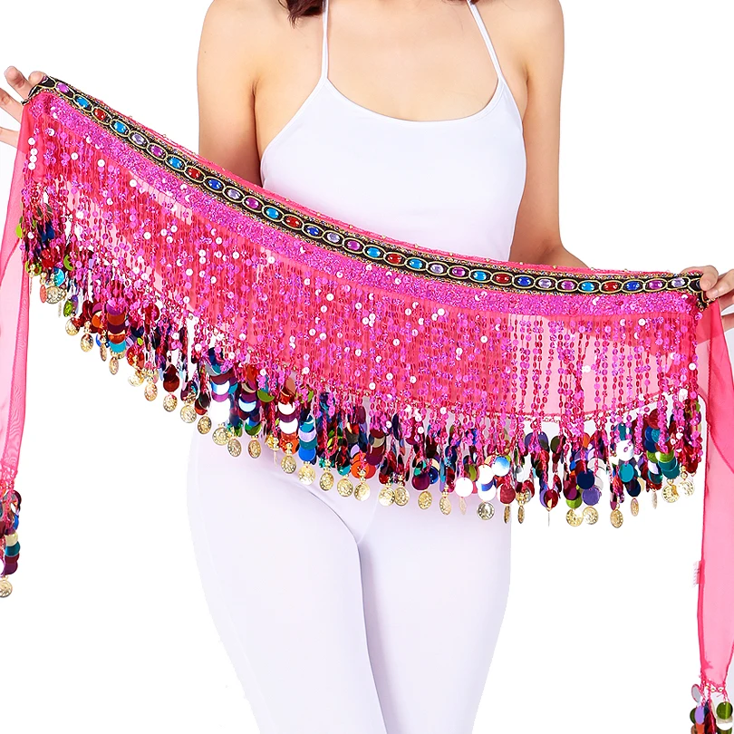 Personalizado feminino novo adulto traje de dança do ventre cintura corrente hip cachecol lantejoulas borla prática desempenho indiano cintura