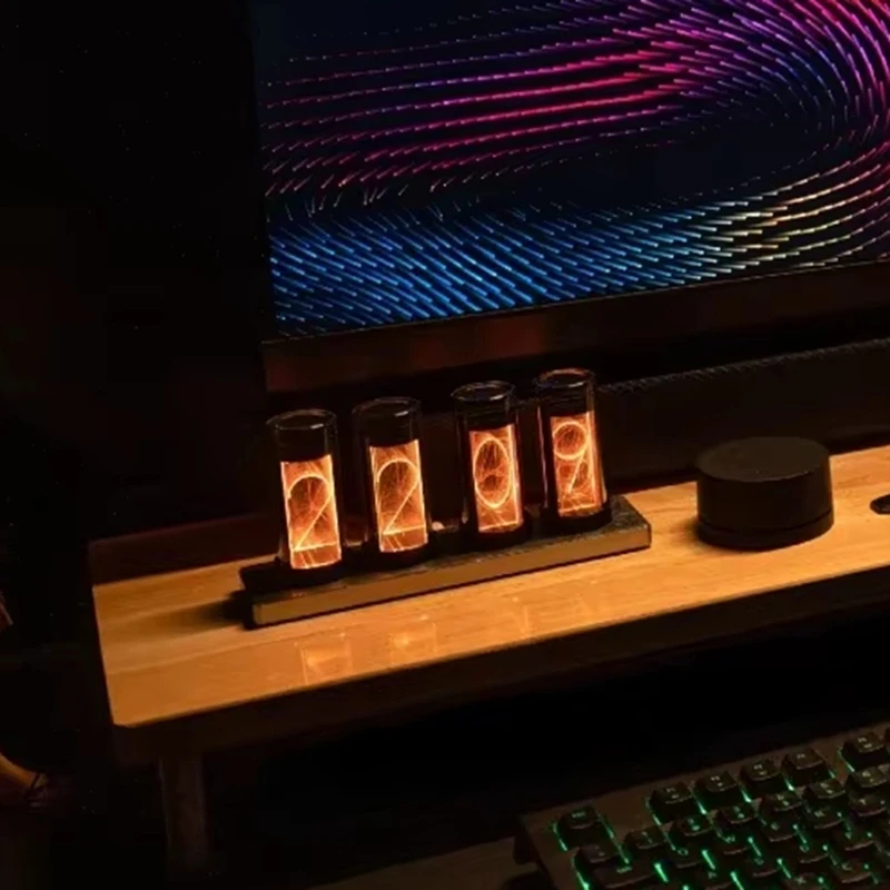 Digital Glow Tube Clock Metal Wood RGB Table Clock LED Silent Luxury Electronic Desktop Clocks Vintage Digital Watch Retail