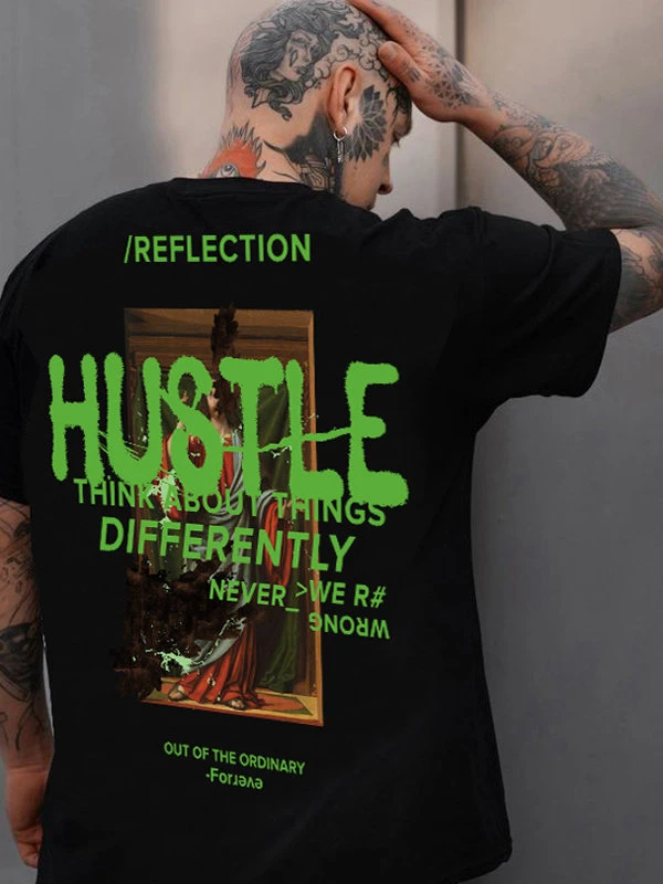 American Fashion Brand Hand-painted Graffiti Oil Painting Print High Street Oversize American Retro Cotton Short-sleeved T-shirt