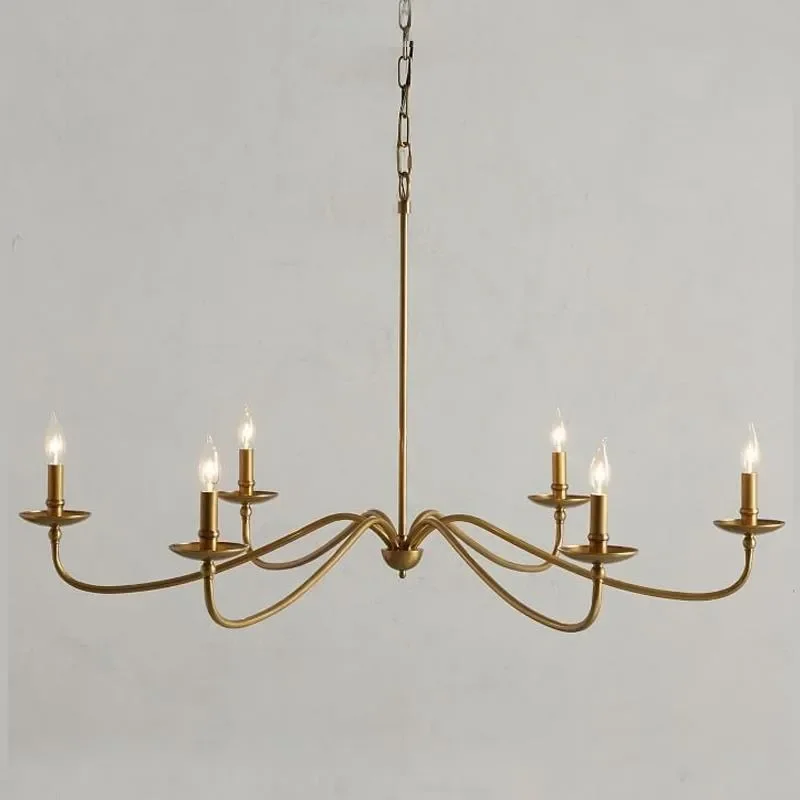 For American Chandelier Retro Living Room Bedroom B&B Duplex Hollow Medieval Modern Minimalist Pure Copper Pendant Lamp