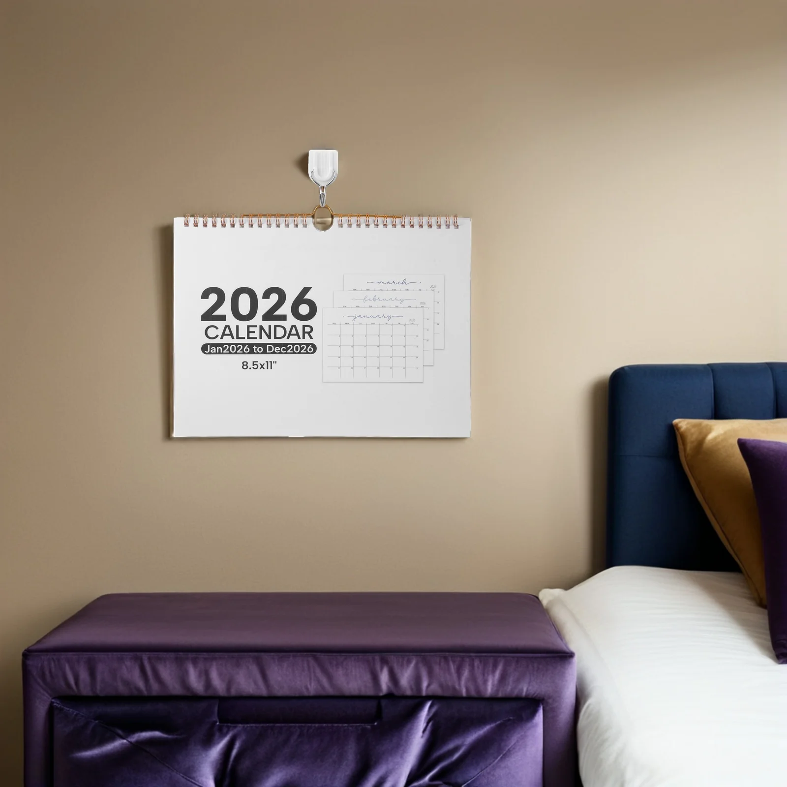 

2026 Hanging Wall Calendar Spiral Bound 12 Months Planner Jan Dec Blank Daily Schedule Blocks Family Office Use