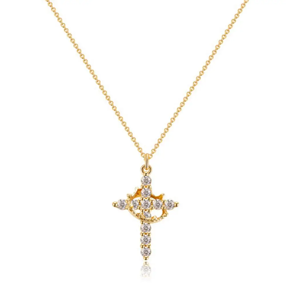 Elegant Crosses Choker Necklace Pendant with Stylish Jewelry Women Cross Necklace Crown Rotatable Ladies Daily Use Casual Wear