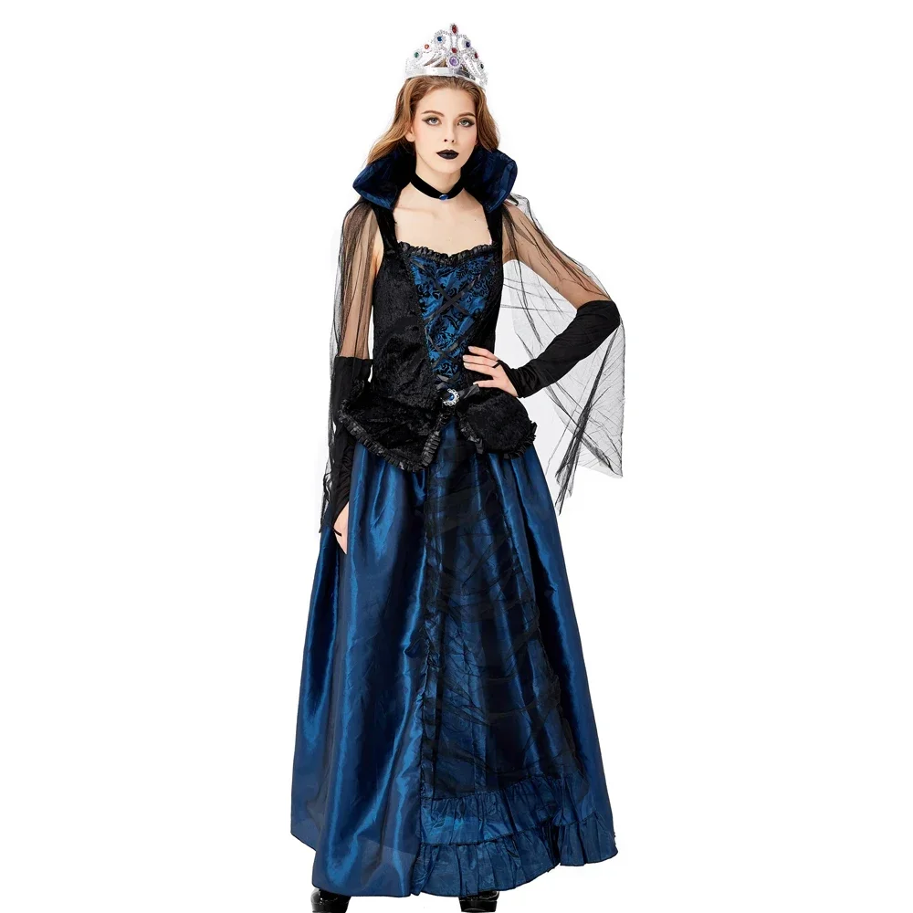 Cosplay Halloween Carnival Purim Blue Enchantress Court Dress Queen's Palace Luxury Earl Dress Witch Vampire Princess Costume