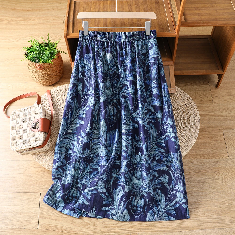 

Summer New Style Casual Cotton Print Starry Night Skirt Women's mid Waist A-Line Half-length Casual Fashionable Skirt