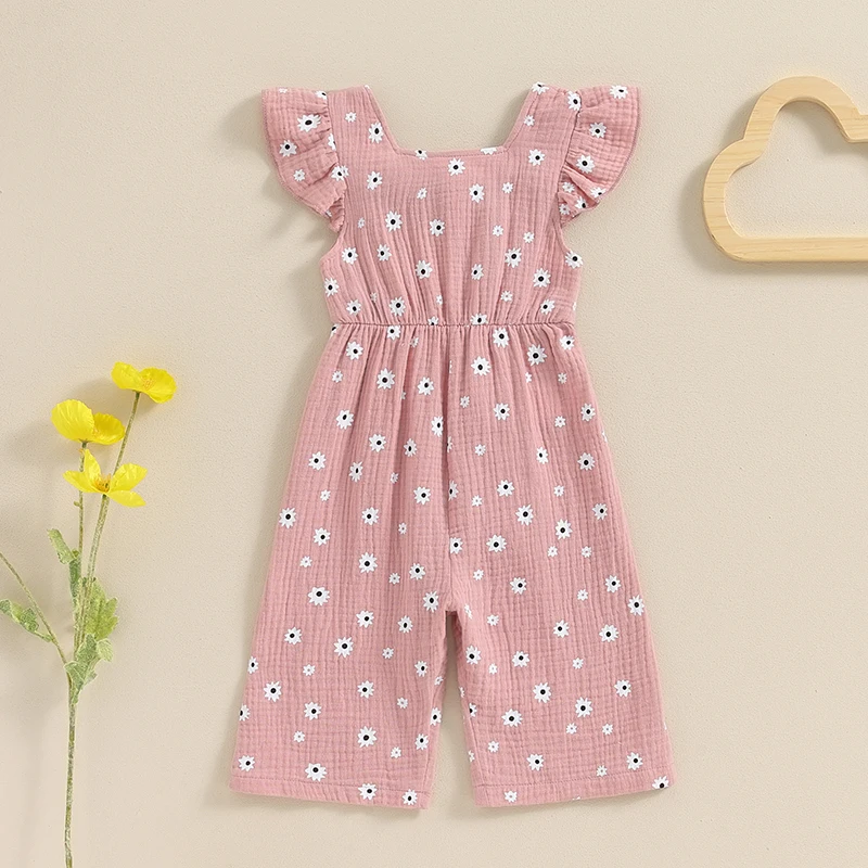 Toddler Kids Clothes Girls Summer Overalls Cotton Floral Print Backless Bowknot Rompers Jumpsuits  Baby Clothing