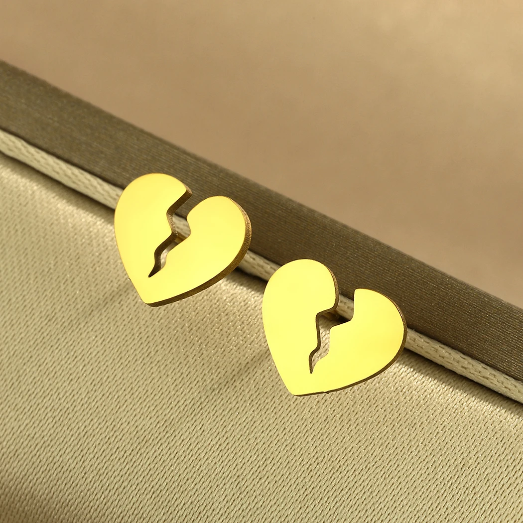 CHENGXUN Nickel Free Creative Broken Heart Earrings Broken Heart Stud Earrings Heart Earring Studs Posts for Men and Women