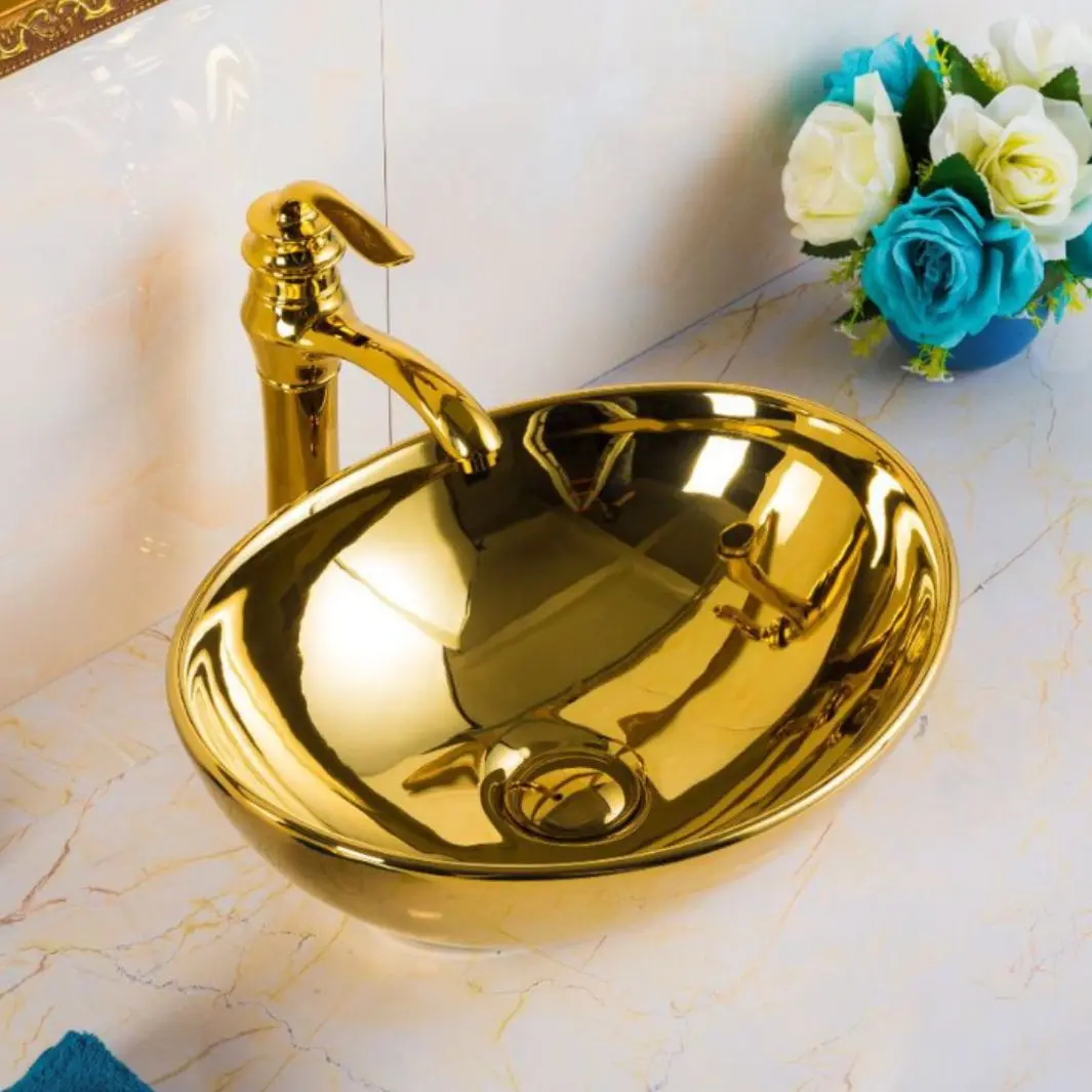 Electroplating table basin Gold ceramic wash basin