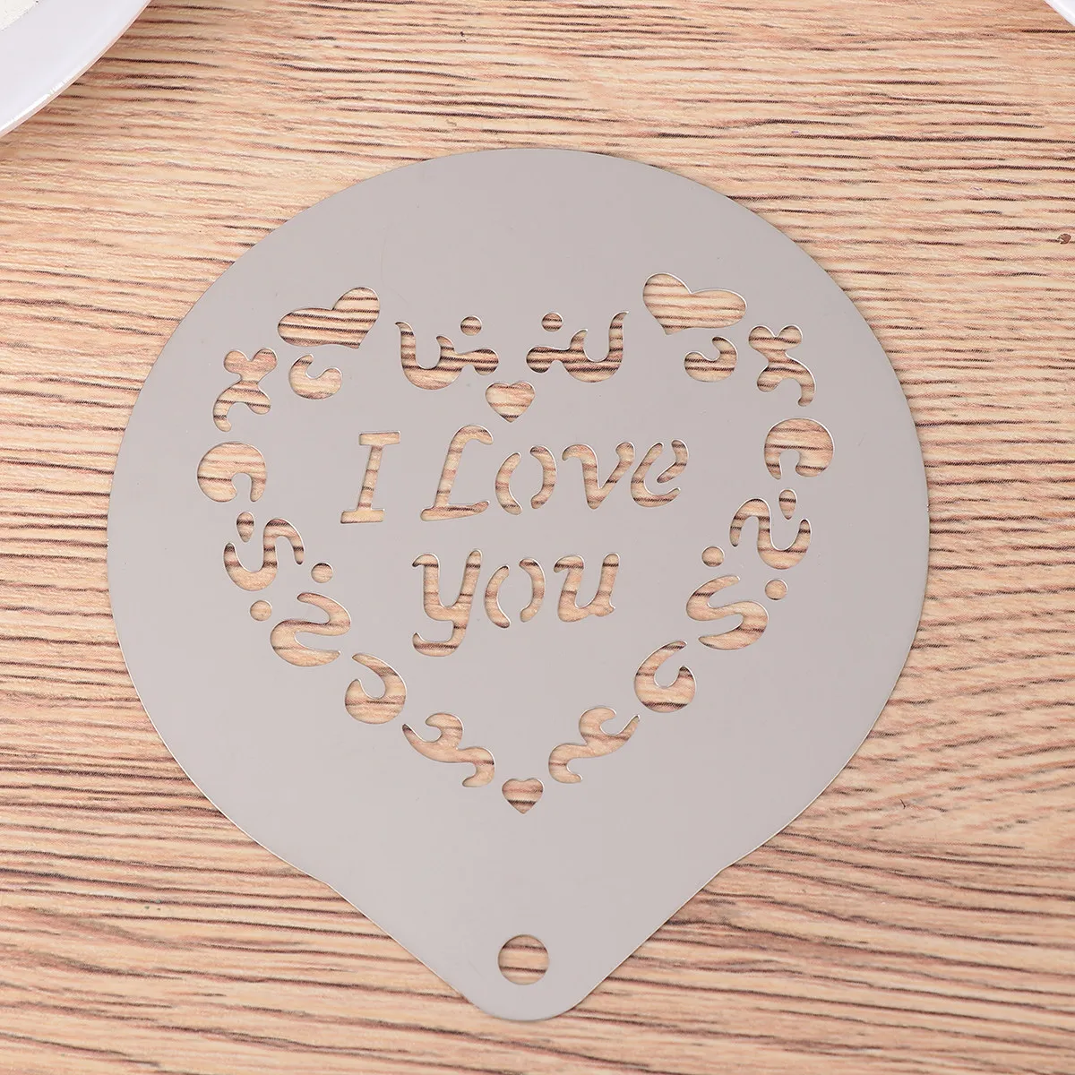 1Set Coffee Stencils Stainless Steel Wear Resistant DIY Cappuccino Latte Milk Art Templates Easy Use Decoration Tools