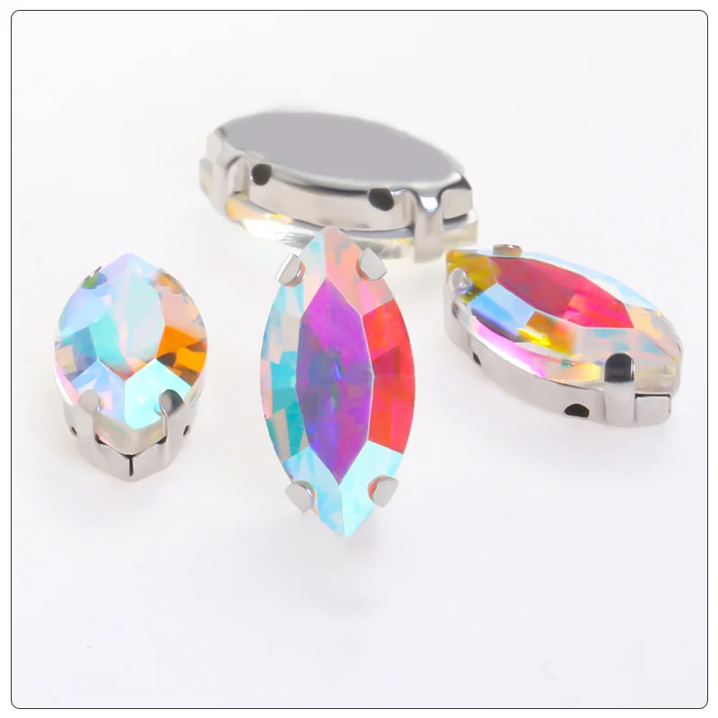 

New Arrival Horse Eye Shape Sewing Claw Rhinestone Glass Sew On Rhinestones Strass with Silver Claw for Needlework DIY