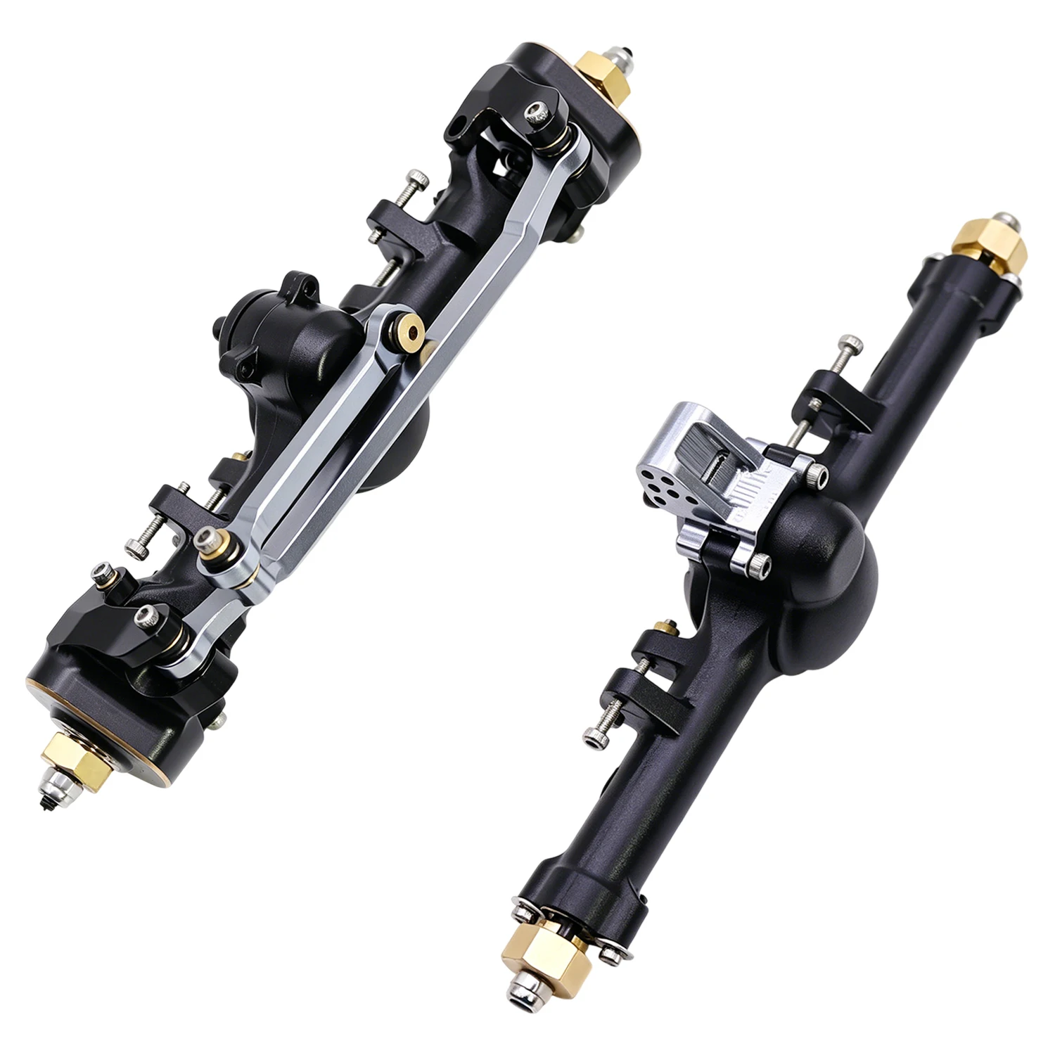 +4mm Plastic Planet Front Rear Axles Set with 3-Section ISO CVD and Brass Steering Knuckles Max.52° for 1/24 Axial SCX24 Upgrade