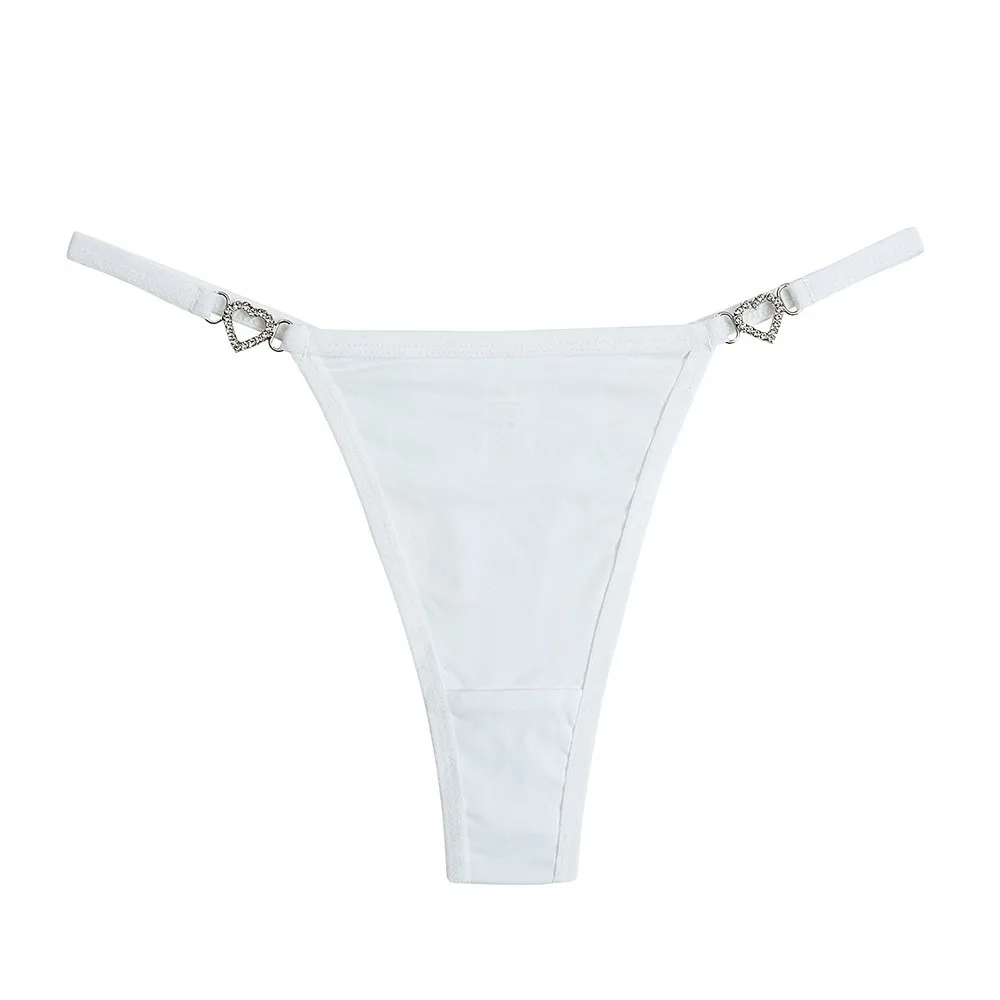 

Cotton Crotch Heart Rhinestone Thongs Low Waist Traceless Bikini Briefs Underpants Solid Color T-back Panties Daily Wear