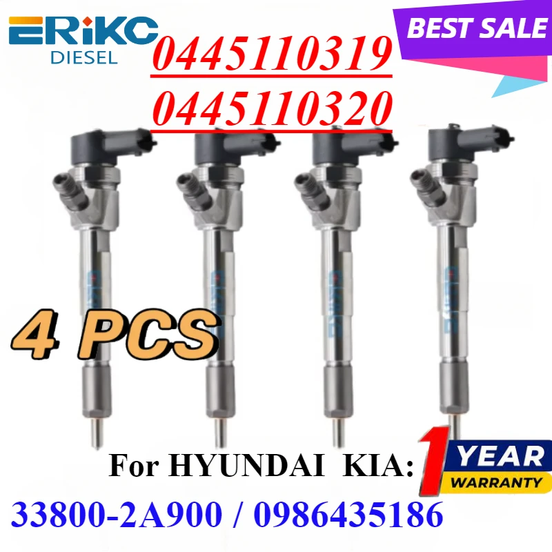 

4PCS 0445110320 Common Rail Injector 33800-2A900 0445110319 Engine Sprayer Nozzle 0986435186 For Hyundai KIA 338002A900