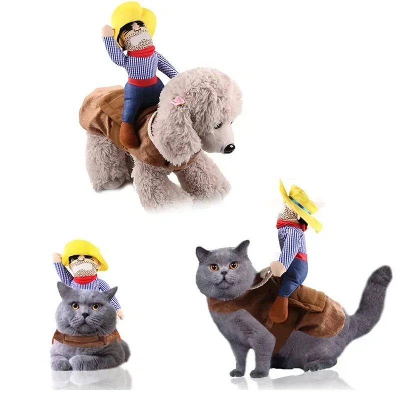 2026 Niedliches Haustier-Hundekostüm als Cowboy-Reiter mit Hut, Welpen-Cosplay-Outfit für Halloween, Weihnachten, Festival, Party, Verkleidungskleidung