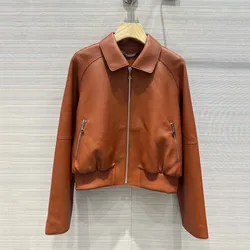 Genuine Leather Jacket Turn-Down Collar Clothes Cortex Delicate Casual Style Women Coat Spring And Autumn Short Length