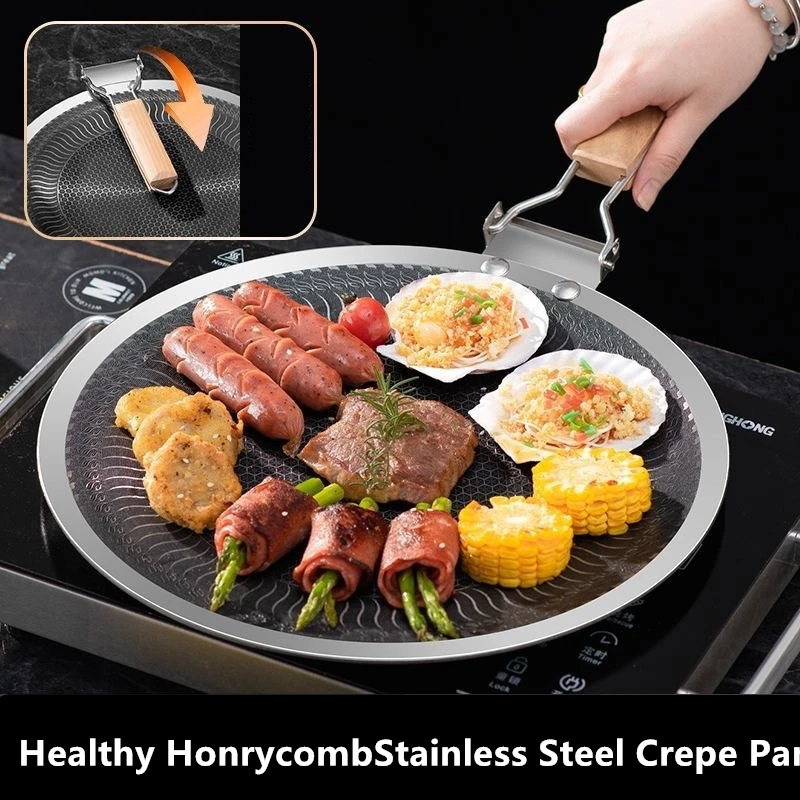 LMETJMA Nonstick Crepe Pan 316 Stainless Steel Griddle Pan Honeycomb Coating Flat Skillet Tawa Dosa Tortilla Omelet Griddle Pan