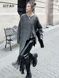 XITAO Casual Loose Europe O-neck Irregular Sweater New Full Sleeve Pullover Solid Colour Knitting Autumn Women Sweater ZYY1077