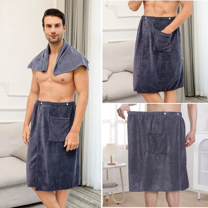 Sexy Sleep Bottoms Microfiber Pajamas Men Nightwear Short towel Pants Side Split Bathrobe Culottes Soft Thick