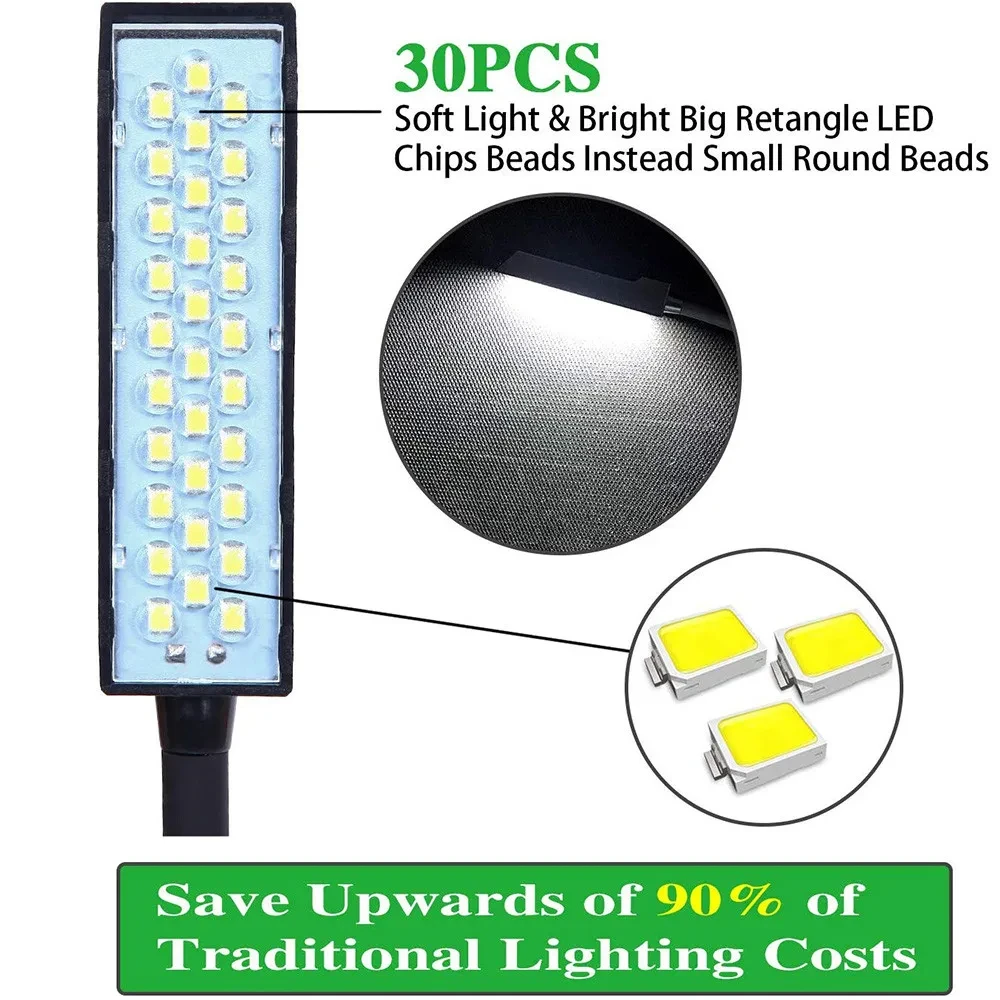 Lámpara de Trabajo Flexible Multifuncional con 30 LED Regulables para Máquina de Coser, Iluminación Industrial, con Imán para Taladro de Banco y Torno