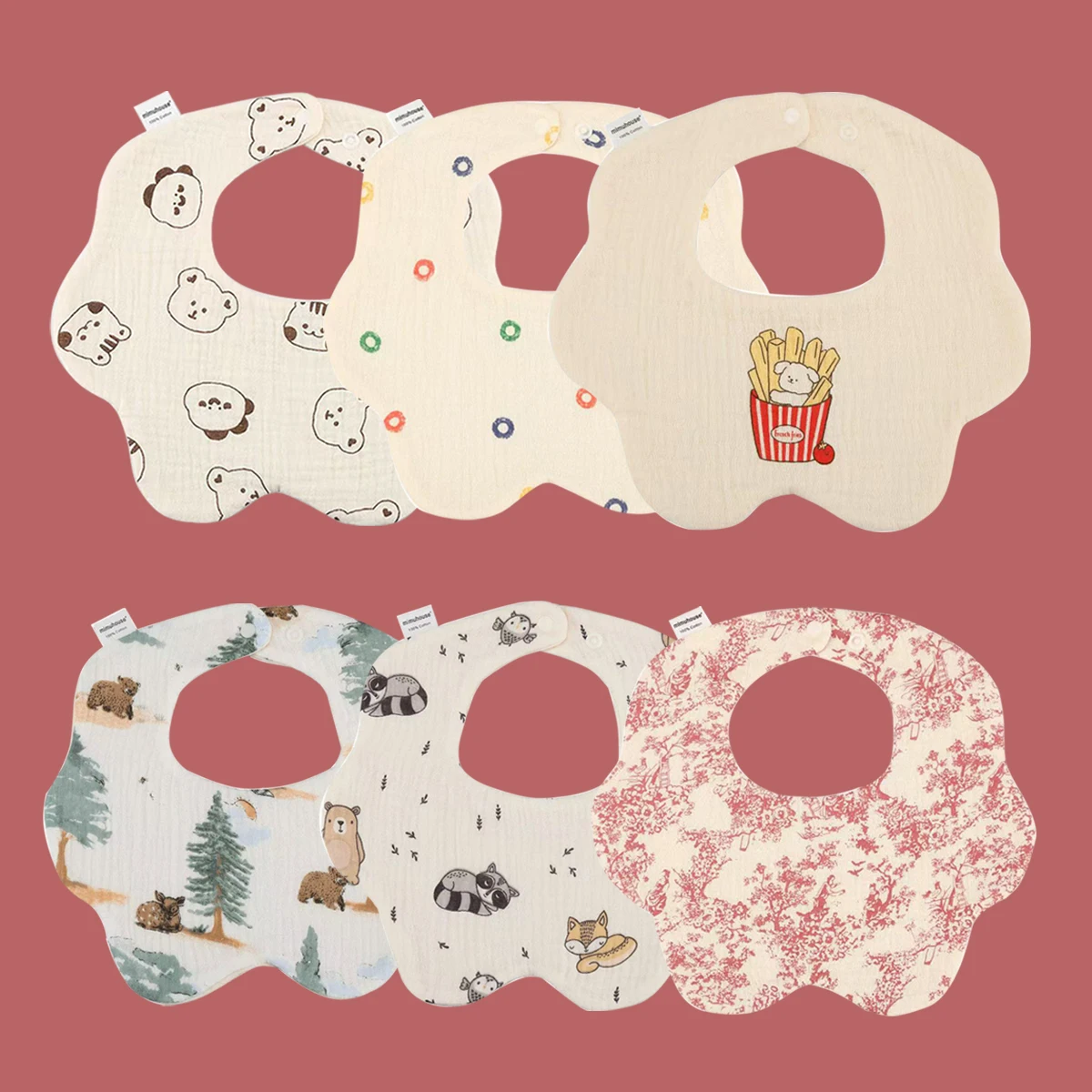 100% Cotton Printed Six-layer 360 Rotatable Baby Feeding Bibs Toddler Saliva Towel Infant two-sided Baby Bibs
