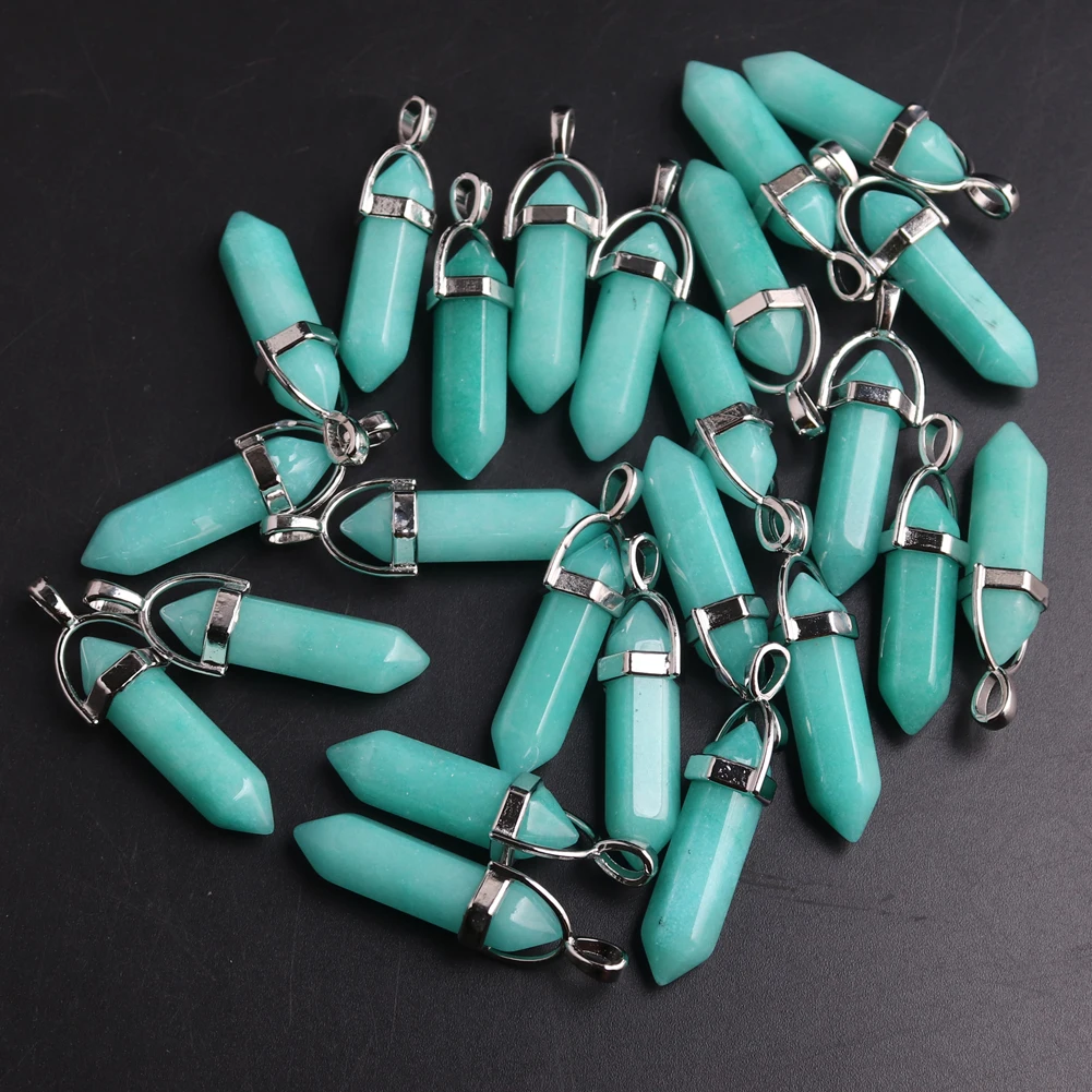 Wholesale 50pcs/lot Assorted Roses Quartz Opal Natural Stone Pendants Charms Hexagonal Pointed Healing Reiki 7 Chakra Pendulum