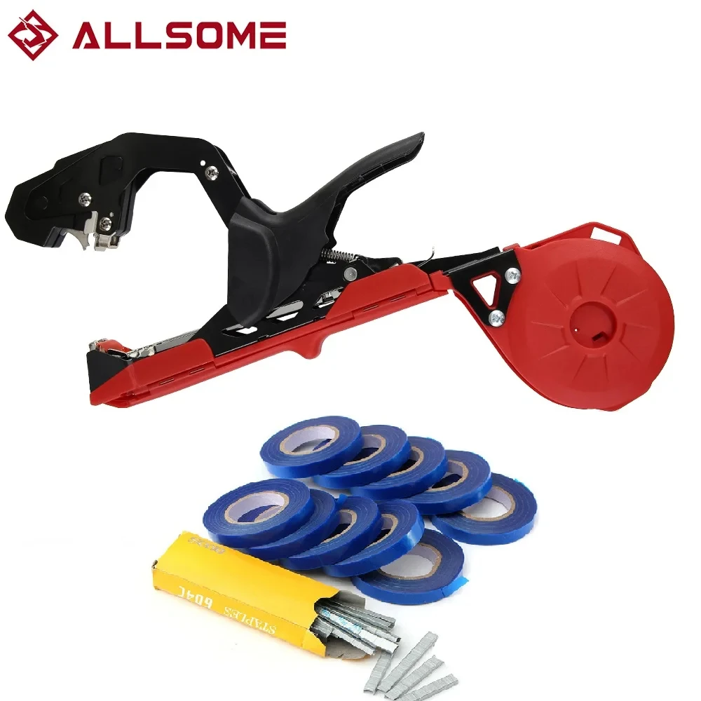 Allsome Plant Tying Machine, Gardening Tapetool with 10 Rolls of Tape and 1 Box of Staple for Vegetable, Grape, Tomato, Pepper