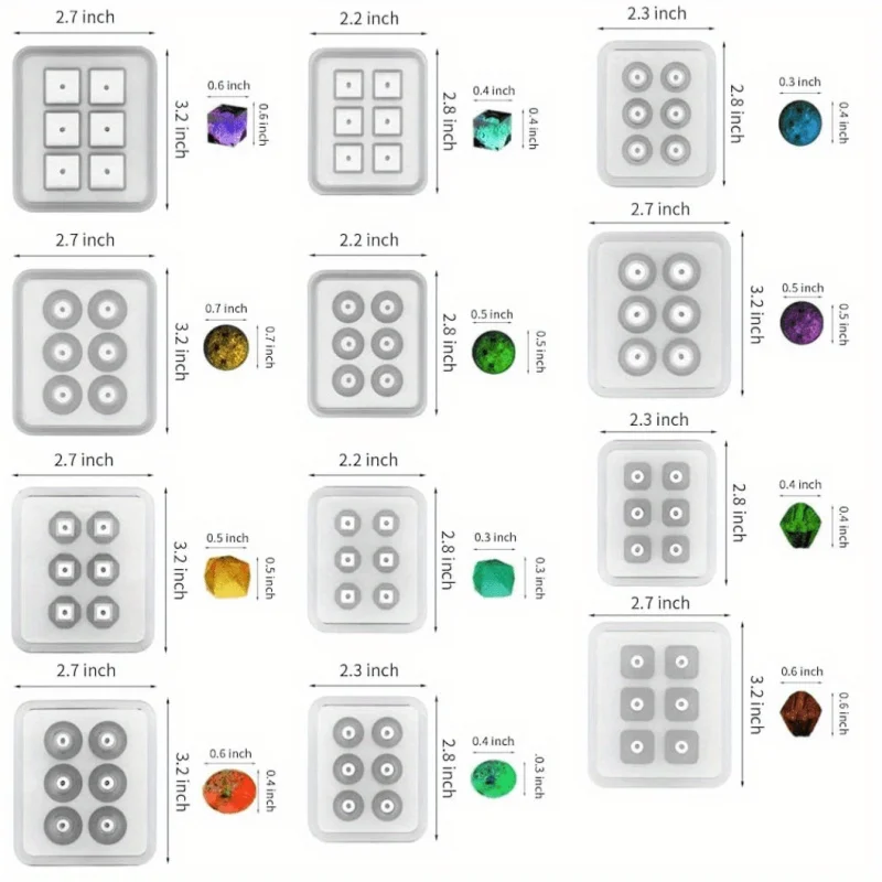 

12pcs/ set Round Beads Resin Silicone Mold with Hole for Gemstone Cabochon Jewelry Casting, Pendants